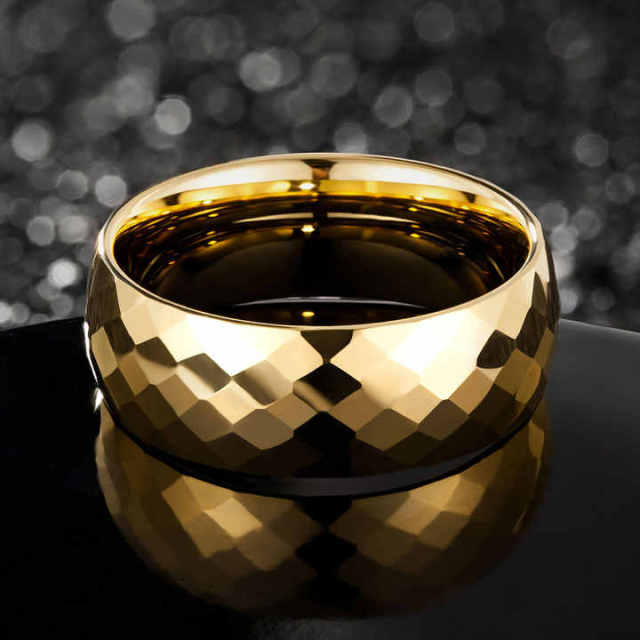 In Stock Best Selling Fashion Jewelry 8mm High Polished Surface 24K Gold Plated Tungsten Carbide Ring Wedding Rings for Men Gold