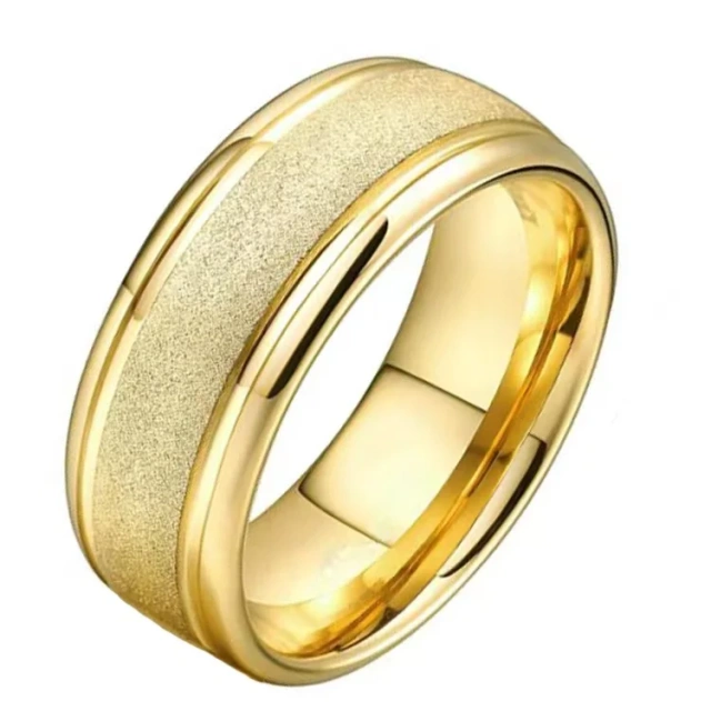 8mm Gold Plated Sandblasted Tungsten Ring for Men Women Trendy Engagement Wedding Band Domed Comfort Fit
