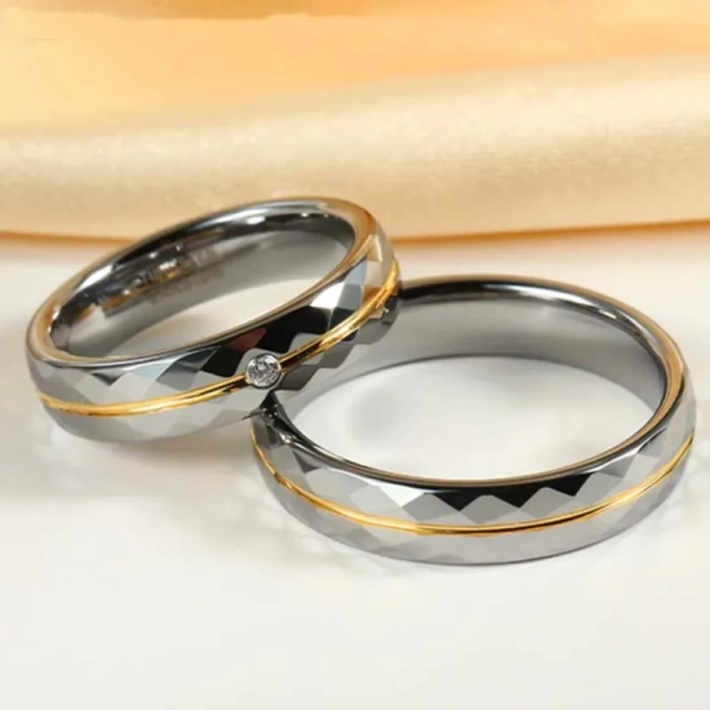 6mm Diamond Inlay Tungsten Rings - Silver Gold Custom Band - Ouyuan