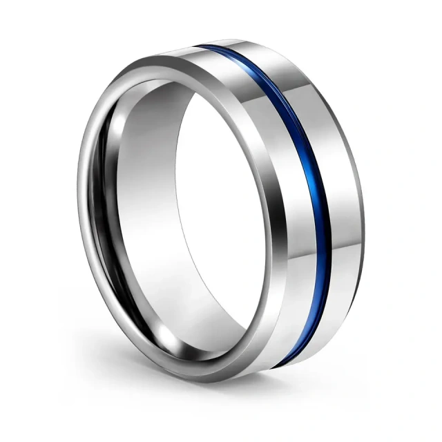 Between Blue Tungsten Steel Slotted Men's Ring Ring Simple Blue Band Tungsten Anti Cut Trigger Finger Hand Jewellery