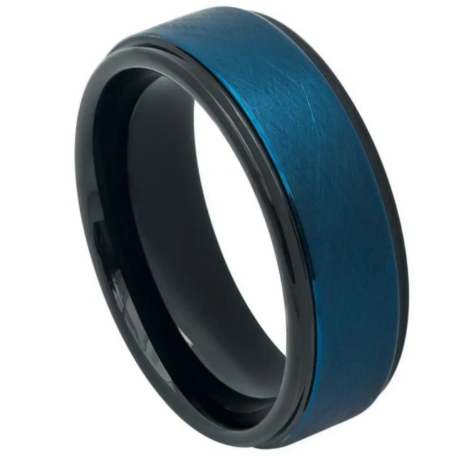 Ouyuan Jewelry Men's Blue Tungsten Carbide Cross Ring Wholesale Classic Groove Plated for Wedding & Engagement