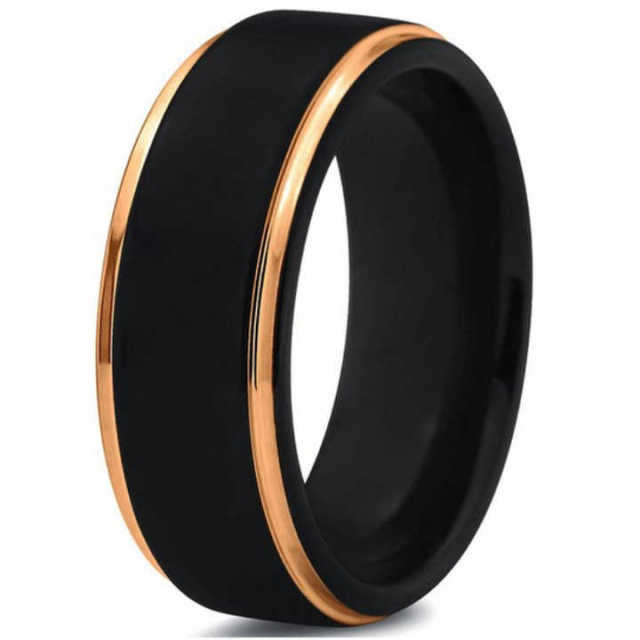 New Design Daily Wear Tungsten Carbide Ring Black Gold Mens Wedding Ring Jewelry with Brushed Ring