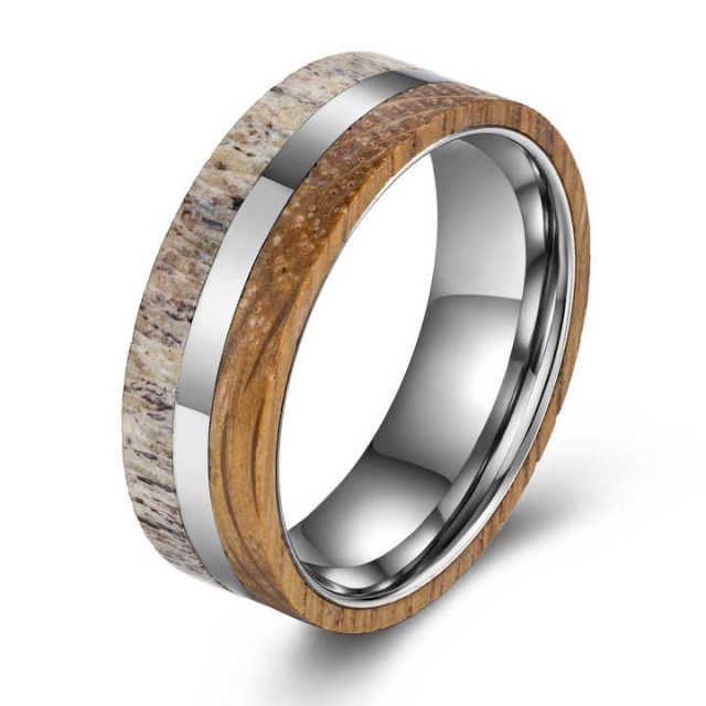 New Design Fashion Jewelry 8mm Tungsten Carbide Rings Wood Deer Antler Inlay Wedding Rings for Men Rings