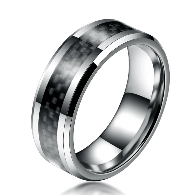 Ouyuan Jewelry 8mm Black Tungsten Ring Inlaid Black Carbon Fiber One Piece Moq