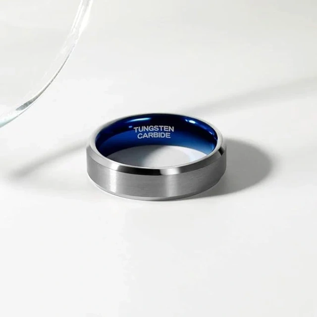 Simple Design Women Men Jewelry Beveled Edge Brushed Tungsten Ring Wedding Rings Tungsten Carbide Ring Blue Fashion Jewelry