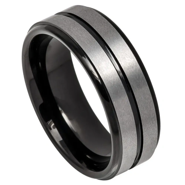 Classic Men Jewelry Wholesale High-Quality 8mm Matte Brushed Silver and Black Tungsten Carbide Rings for Men's Jewelry