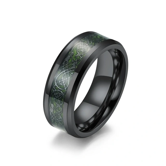 Manufacturer Jewelry 8mm Tungsten Ring Polished Black Ip Plating Carbon Fiber Inlay Beveled Edges for Men
