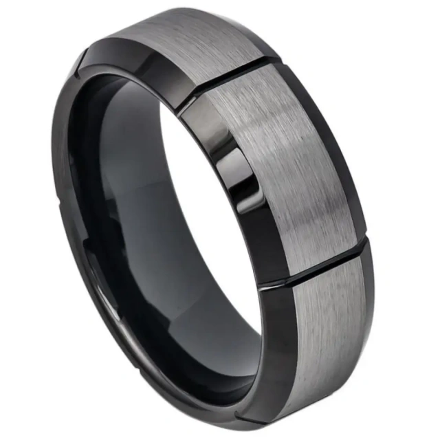 Ouyuan Jewelry Wholesale Men Black Plated Tungsten Men Ring with Step Wedding Band Simply Men Fashion Jewlery