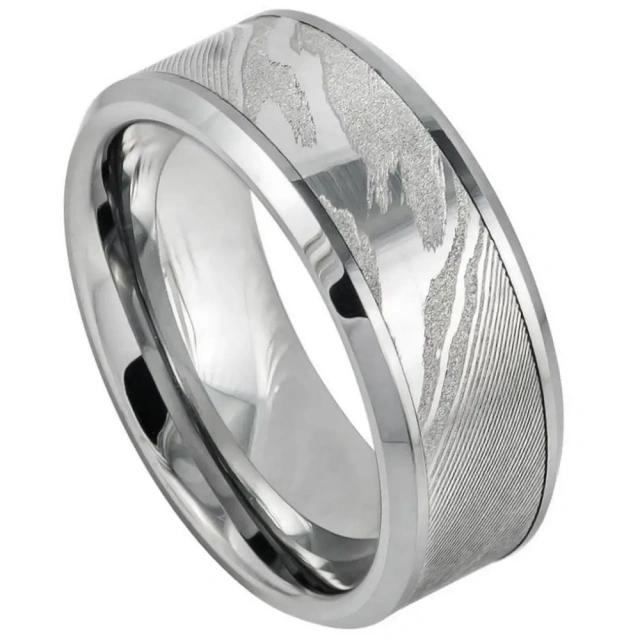 Cool Fashion Men 8MM Width Beveled Matte Finished Silver Tungsten Carbide Engagement Rings for Women Men Wedding Band