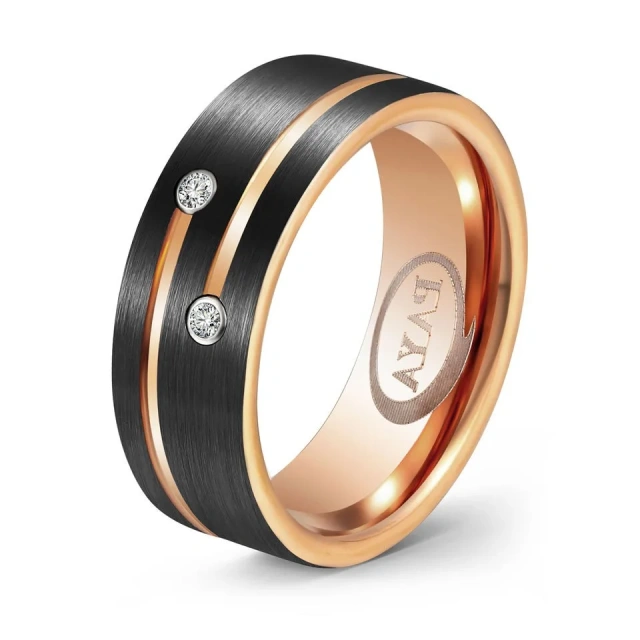8mm Black Matte Finished Tungsten Rose Gold Line Moissanite Inlay Luxury Wedding Ring for Men Women