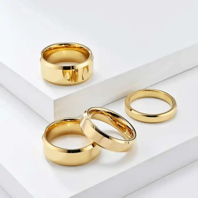 Matte Finish 18K Gold Tungsten Rings - Beveled Edges - Ouyuan