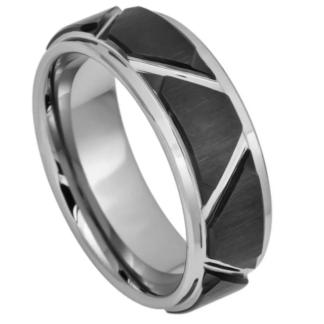 Customized Men's Tungsten Fashion Black Silver Luxury Black Plated Tungsten Ring for Men Wedding Band comfort It