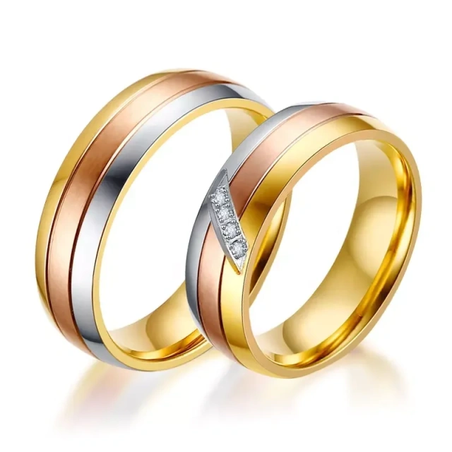 Simple Couple Sliver Gold Plated Blank Fine Polish Step Tungsten Carbide Wedding Ring