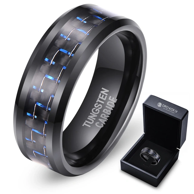 Classic Jewelry 8mm 3 Color Carbon Fiber Inlay Ring Men Tungsten Ring Wedding Band