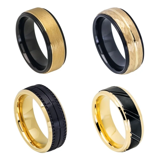 Ouyuan Wholesale Jewelry Fashion New Tungsten Gold Tungsten Carbide Steel 8mm Black Gold Double Color Men's Ring