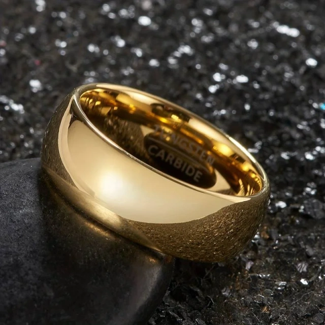 Tungsten Carbide Engagement Bands - Silver & Gold Couple Set - Ouyuan