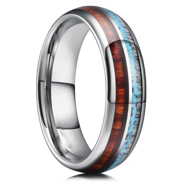 Wholesale 6mm Fine Jewelry Rings Antler Wood Opal Inlay Tungsten Ring Men Women Engagement Wedding Band