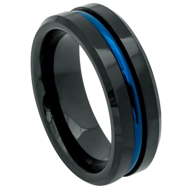 Ouyuan Jewelry Wholesale Men Black Plated Tungsten Men Ring with Step Wedding Band Simply Men Fashion Jewlery