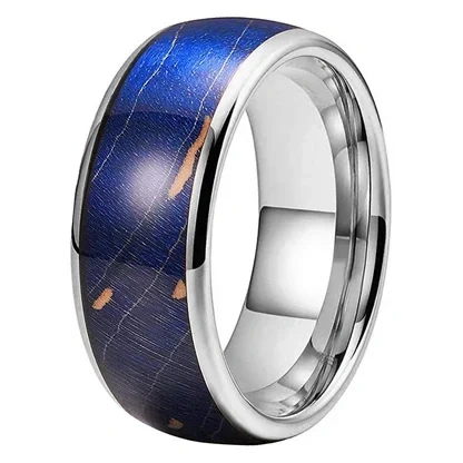 Wholesale Price Popular Blue Green Nature Dyed Elder Wood Tungsten Wedding Band Ring Fashion Rings Custom Rings for Women Men