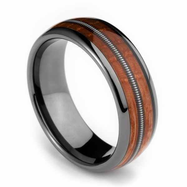 8mm 6mm 4mm Tungsten Ring with Koa Wood Men Tungsten Carbide Ring with Guitar String