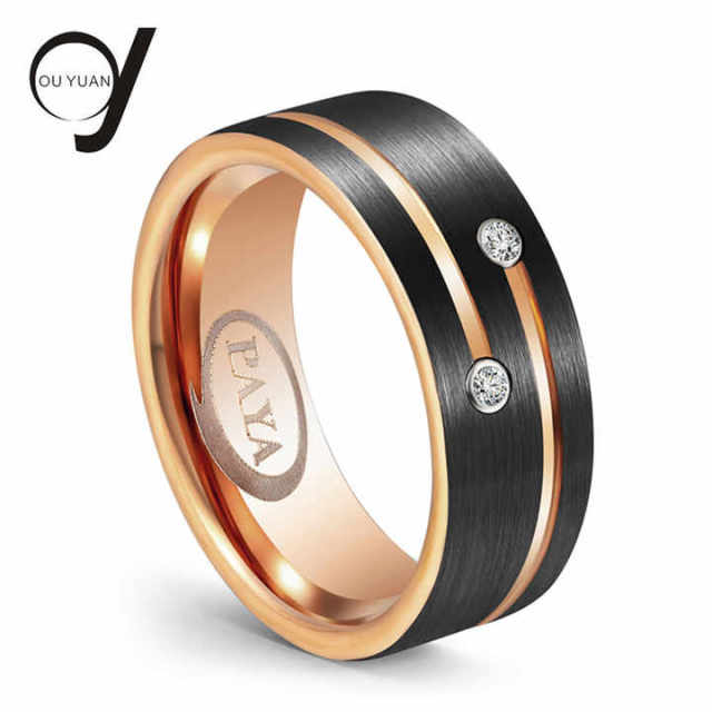 2023 High Quality Rose Gold and Black Carbide Diamond Ring Tungsten Wedding Band 8mm in Rings