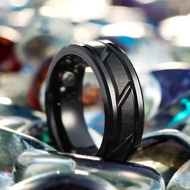 Wholesale Fashion Jewelry Black Plated PVD 8mm Tungsten Ring for Men Rings Engagement Wedding Band Beveled Edge Comfort Fit