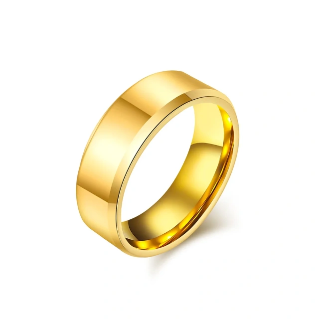 Matte Finish 18K Gold Tungsten Rings - Beveled Edges - Ouyuan