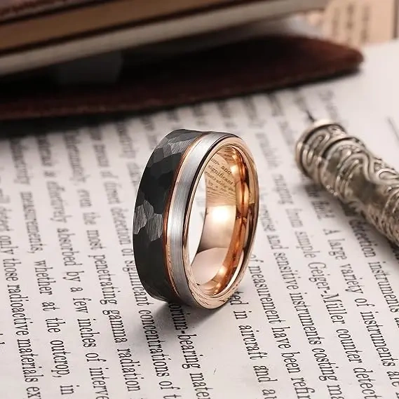 Wholesale Hammered Brushed Tungsten Ring IP Black Rose Gold Tungsten Wedding Ring Men Women Rings Jewelry Comfort Fit