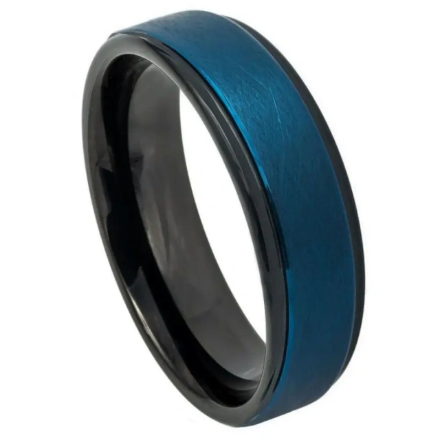Ouyuan Jewelry Blue Men's Jewelry Factory Manufacture 8mm Thin Blue Centre Groove Comfort Fit Mens Tungsten Ring Wedding Band