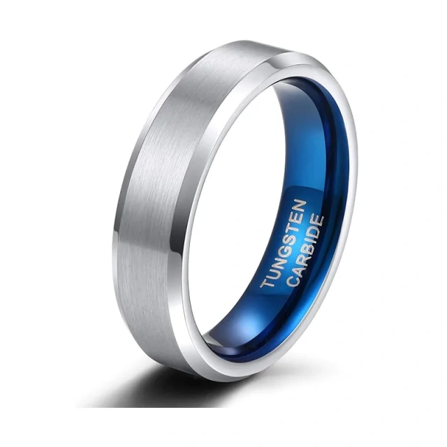 Simple Design Women Men Jewelry Beveled Edge Brushed Tungsten Ring Wedding Rings Tungsten Carbide Ring Blue Fashion Jewelry