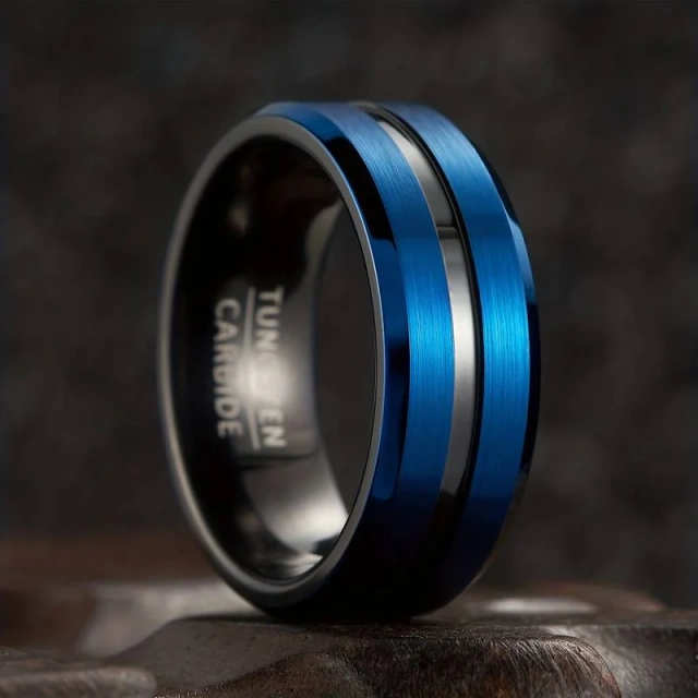 Factory Price Classic 8MM Width Unisex Handmade Tungsten Custom Ring Groove Tungsten Rings Mens Tungsten Ring Black Blue