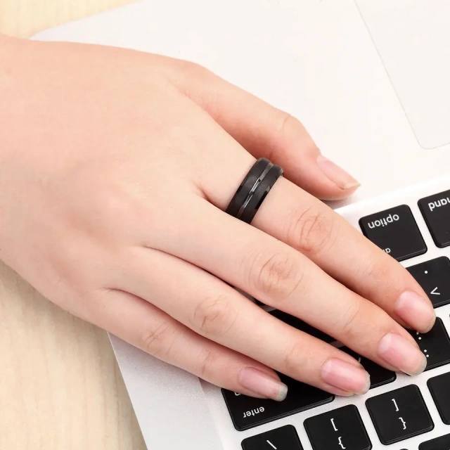 Wholesale Customize Fashion Jewelry Rings Carbon Fiber Stainless Steel Black Ring for Men Jewelry Rose Gold Plated