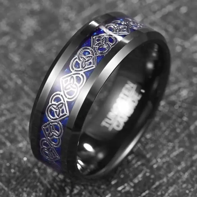 Custom Men Ring Tungsten Men Ring Inlay Carbon Fiber Black Plated Tungsten Carbide Fashion Ring