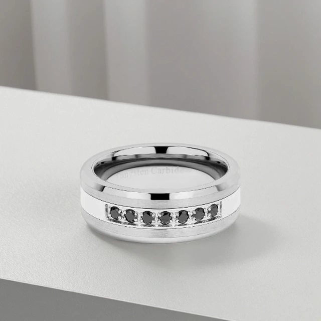 Cz Inlay Rose Gold and Black Plated Tungsten Men Ring