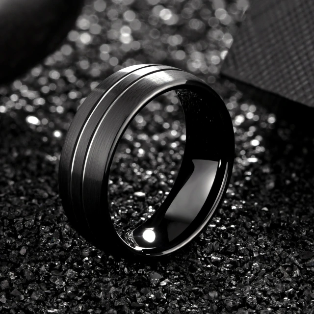 Ouyuan Blue Rose Gold Plated Center Grooved Two Tone Tungsten Carbide Ring