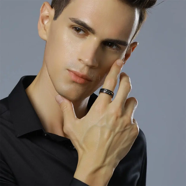 8mm Black Matte Finished Tungsten Rose Gold Line Moissanite Inlay Luxury Wedding Ring for Men Women