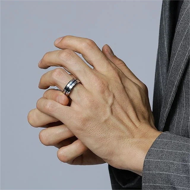 Between Blue Tungsten Steel Slotted Men's Ring Ring Simple Blue Band Tungsten Anti Cut Trigger Finger Hand Jewellery