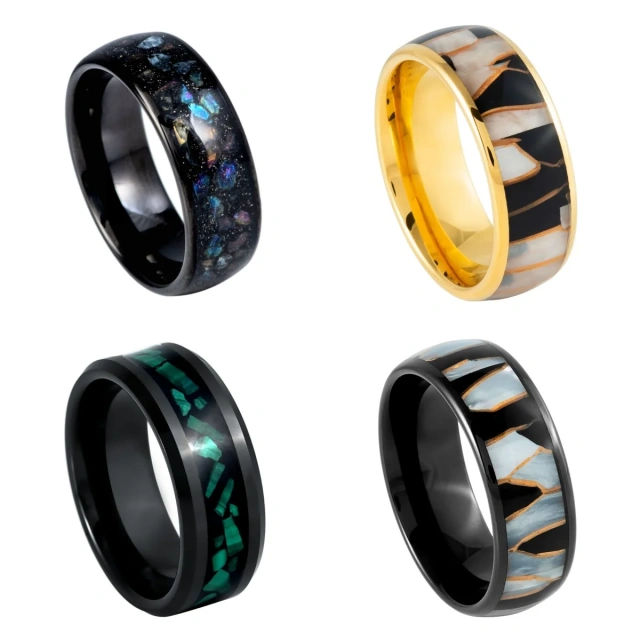 Tungsten Steel Ring Inlay Stone Black Plated Gold Plated Men Fashion Jewelry 8mm 6mm Comfort It Ring