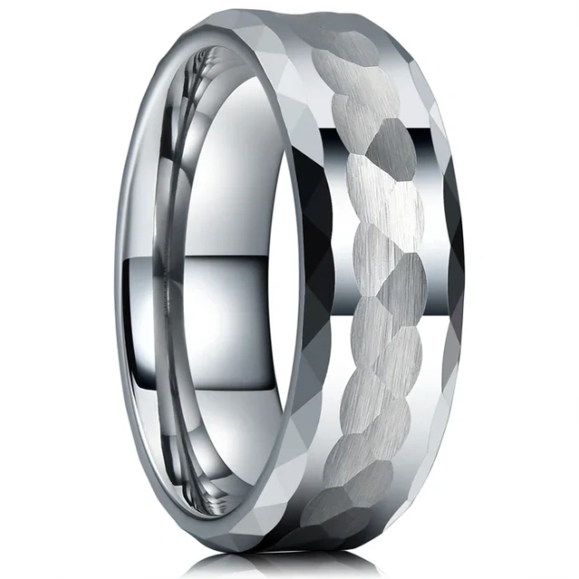 Wholesale Custom Simple Jewelry 8mm Edge Silver Hammered Pattern Tungsten Carbide Ring for Men Women Engagement Wedding Band