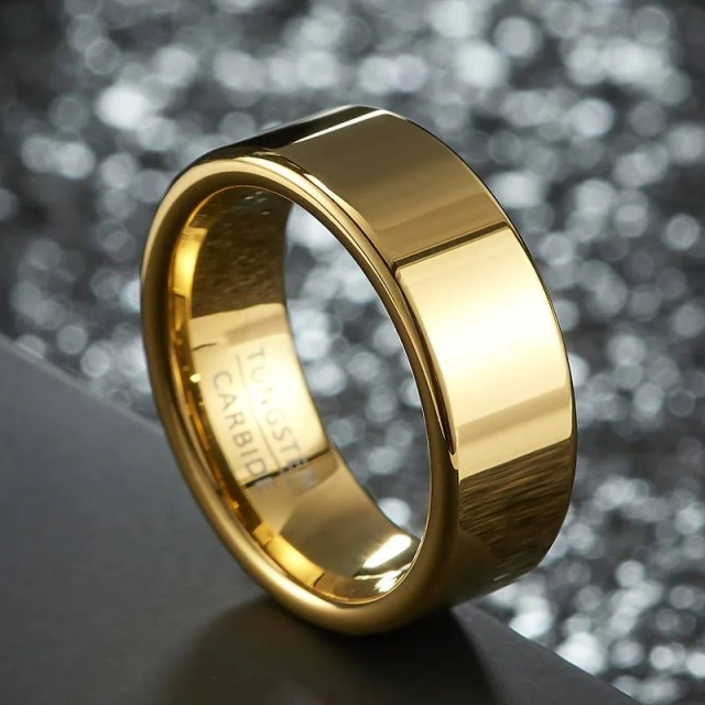 Custom Tungsten Carbide 8MM Width High Polished Tungsten Engagement Wedding Gold Rings for Men Rings Fashion Jewelry