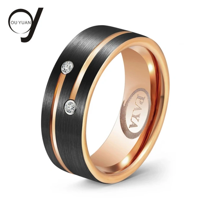 2023 High Quality Rose Gold and Black Carbide Diamond Ring Tungsten Wedding Band 8mm in Rings