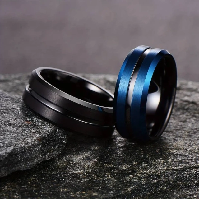 Factory Price Classic 8MM Width Unisex Handmade Tungsten Custom Ring Groove Tungsten Rings Mens Tungsten Ring Black Blue
