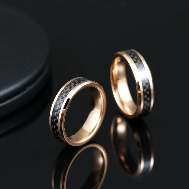 Black Fiber Patch Chunky Tungsten Carbide Ring Jewelry Tungsten Gold Plated Blue Carbon Fiber Rings for Men