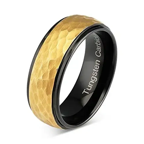 Wholesale 8mm Hammered Tungsten Carbide Ring Gold Plated for Men Women Wedding Band Rings Comfort Fit