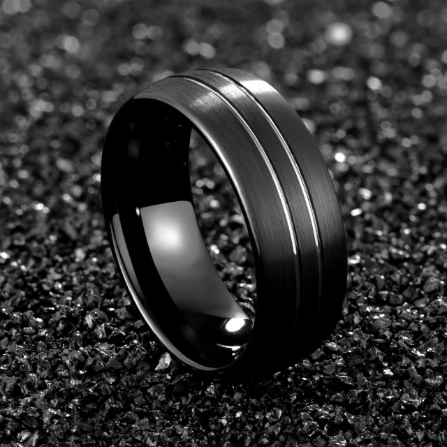 Ouyuan Blue Rose Gold Plated Center Grooved Two Tone Tungsten Carbide Ring