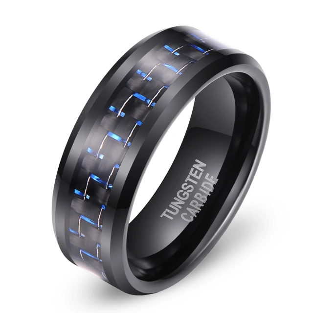 Classic Jewelry 8mm 3 Color Carbon Fiber Inlay Ring Men Tungsten Ring Wedding Band