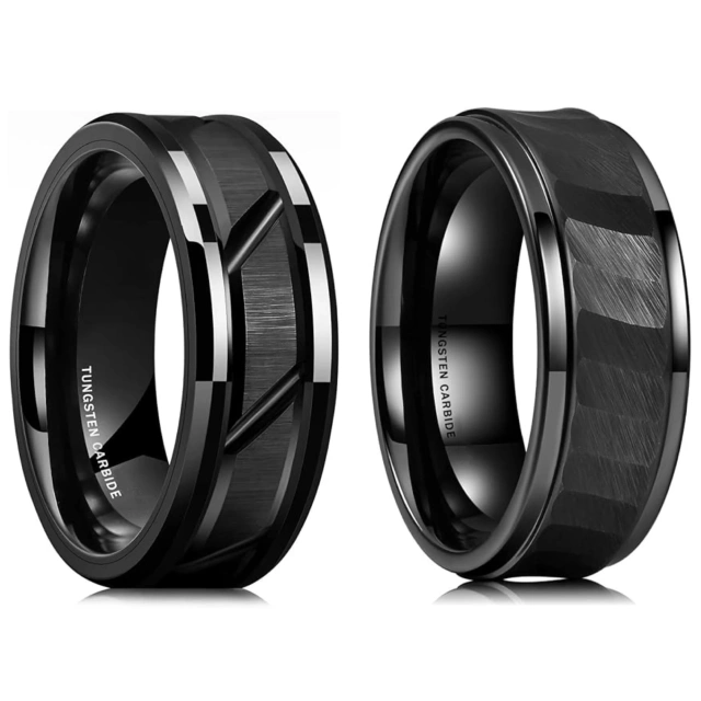 Wholesale Fashion Jewelry Black Plated PVD 8mm Tungsten Ring for Men Rings Engagement Wedding Band Beveled Edge Comfort Fit