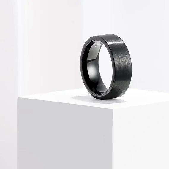 18K Plated Matte Tungsten Rings - Silver Black Gold Band - Ouyuan