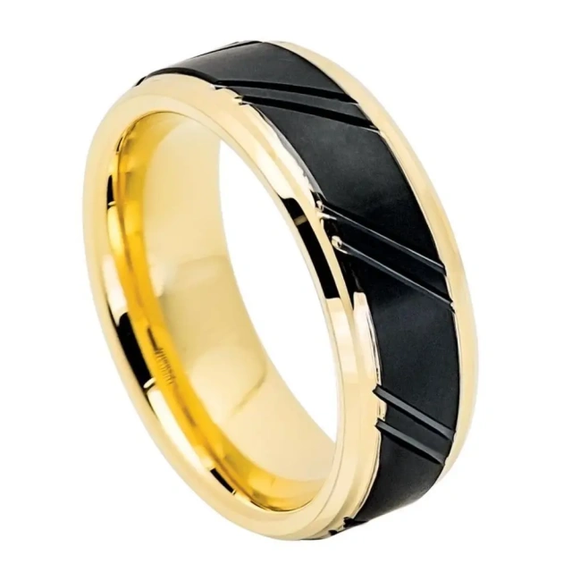 Ouyuan Wholesale Jewelry Fashion New Tungsten Gold Tungsten Carbide Steel 8mm Black Gold Double Color Men's Ring