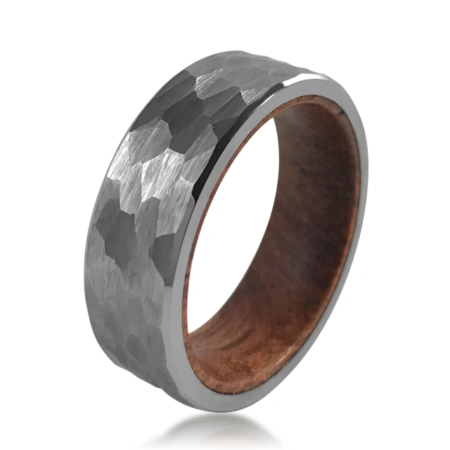 Wholesale Price Hammered Tungsten Carbide Ring with Wood Inlay for Men Ring